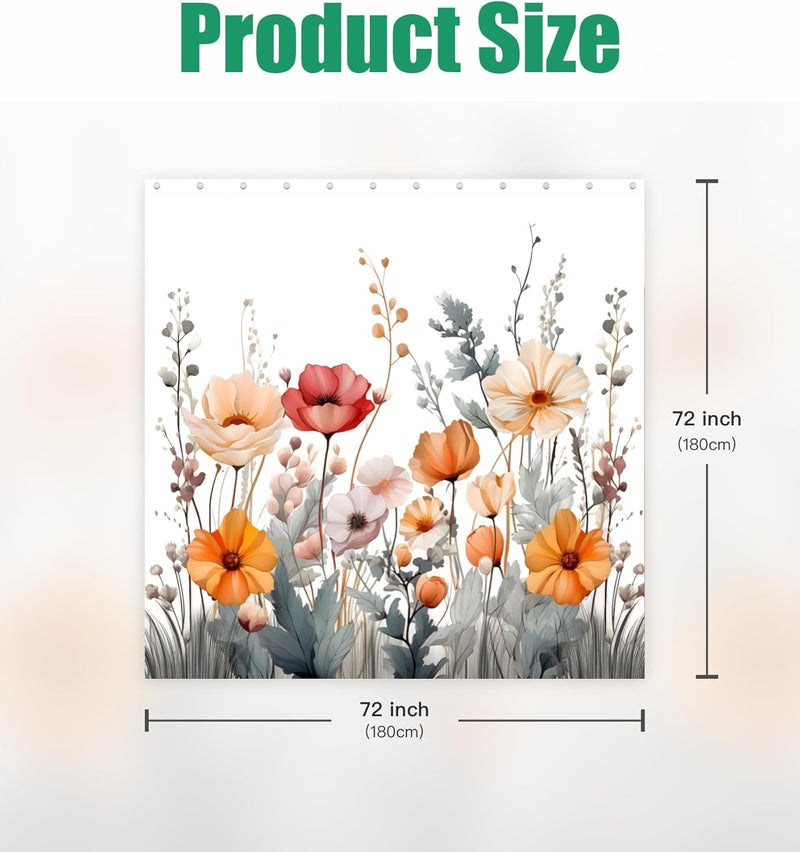 Stanoha Shower Curtain for Bathroom Stall Modern Cute Aesthetic Washable Decorative Girly Waterproof Unique Wildflower Elegant Girls Chic Print Design Teen Women Cortinas de Baño Bathtub 72 x72 Inch - Image 2